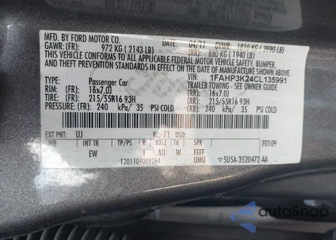 2012 Ford Focus Se из США, поврежденный, VIN 1FAHP3K24CL135991